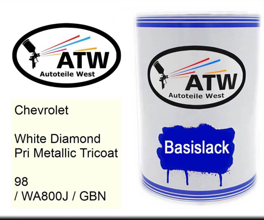 Chevrolet, White Diamond Pri Metallic Tricoat, 98 / WA800J / GBN: 500ml Lackdose, von ATW Autoteile West.